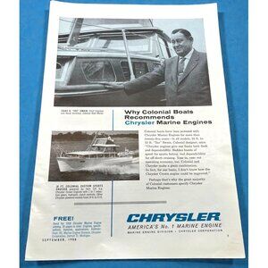 Chrysler Marine Engines Vintage Print Ad 1950s Colonial Boats Nautical